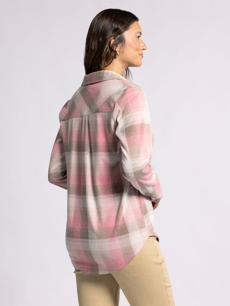 Lewis Button Up Shirt Ivory Salmon Plaid