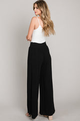 Linen Smock Waist Wide Leg Pants Black