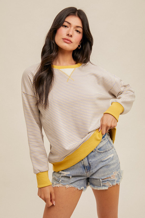Striped Oversize Crew Neck Sweatshirt Lemon + Lavender