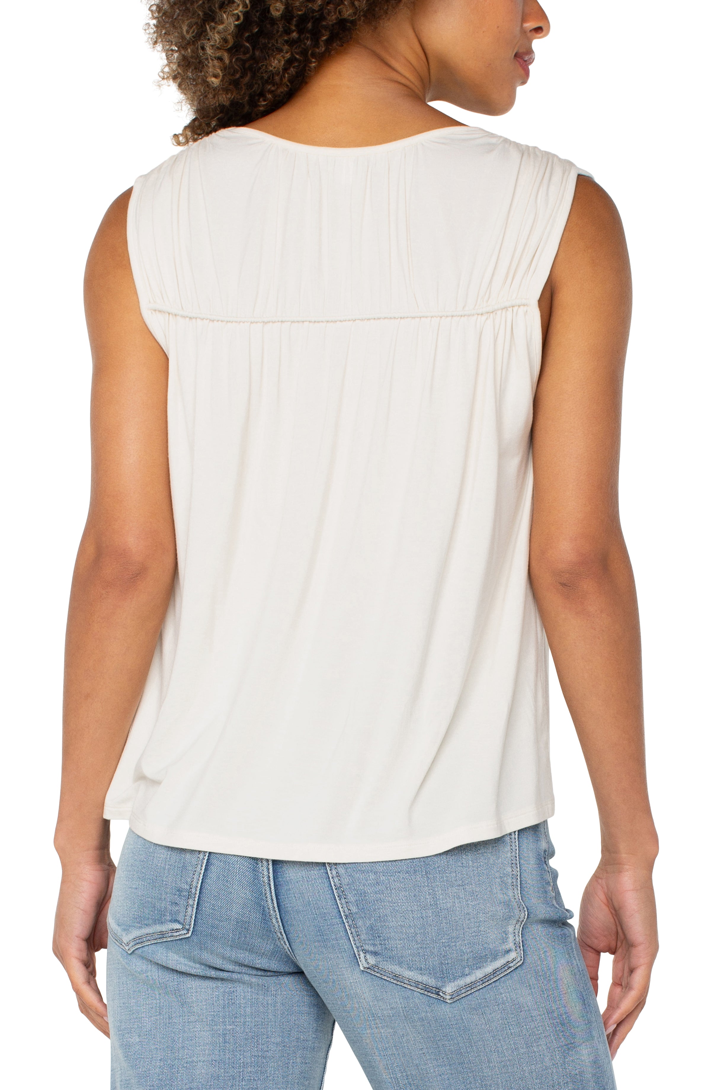 Shirred Detail Knit Tank Whipped Cream