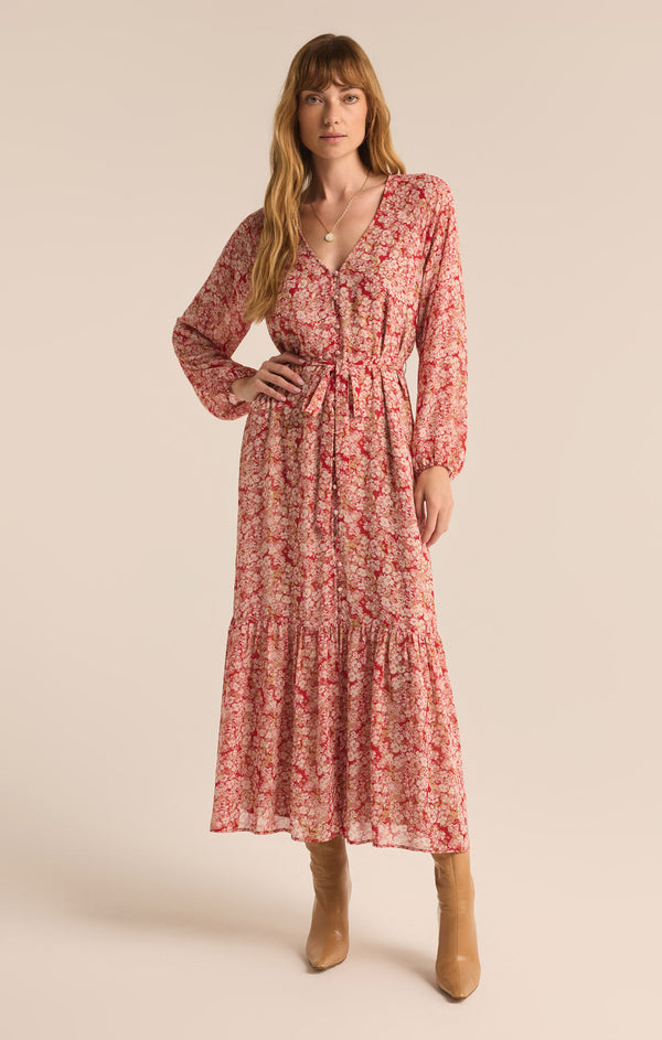 Della Floral Print Maxi Dress Crimson Crush