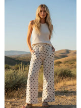 Scuba Polka Dot Wide Leg Pants Cream + Black