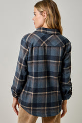 Cozy Brushed Plaid Shirt Jacket Midnight Blue