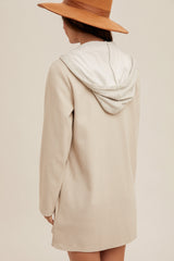 Hoodie Insert Herringbone Two Fer Coat Ecru