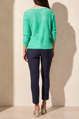 Washed Vneck Exposed Seam Sweater Top Aqualand