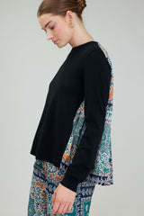 Pleated Print Back Sweater Top Green Multi