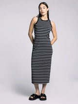 Walter Sleeveless Midi Dress Black + Taupe Stripe