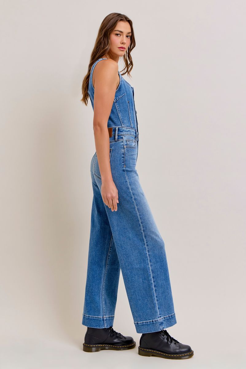 Kendall Wide Leg Denim Jumpsuit Medium Dark