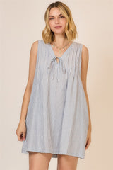 Tie Detail Vneck Stripe Sleeveless Dress Light Denim