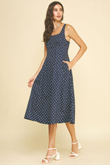 Polka Dot Aline Flared Dress Navy