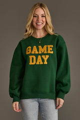 Textured Game Day Crew Neck Sweatshirt Green + Gold