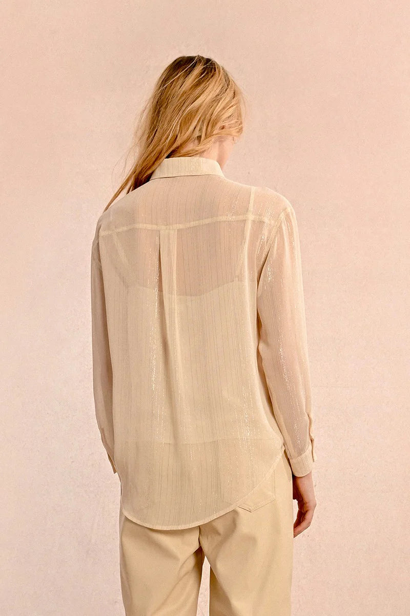 Sheer Crinkle Button Down Blouse Cream