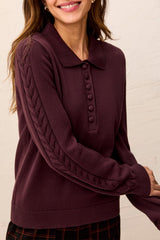Cable Sleeve Detail Polo Sweater Fudge