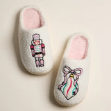 Nutcracker Ribbon Ornament Fuzzy Slippers Ivory