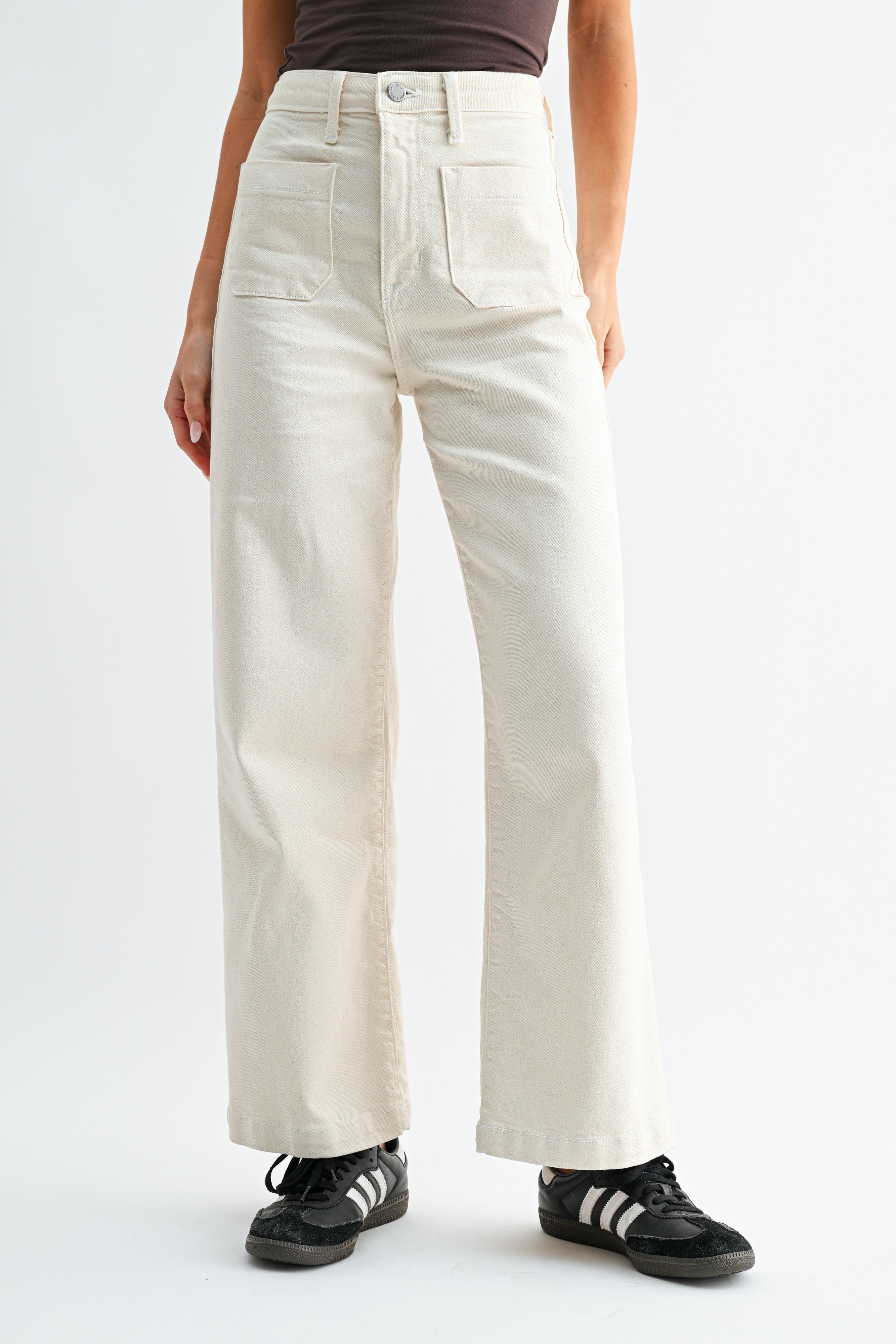Patch Pocket Wide Leg Pants Cream
