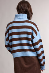 Bold Striped Turtleneck Sweater Sky + Brown