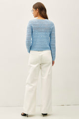 Scallop Edge Crochet Knit Cardigan Sky Blue