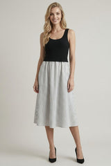 Striped Skirt Twofer Midi Dress Off White