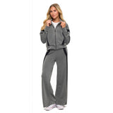 Contrast Panel Stripe Scuba Wide Leg Pants Charcoal + Black