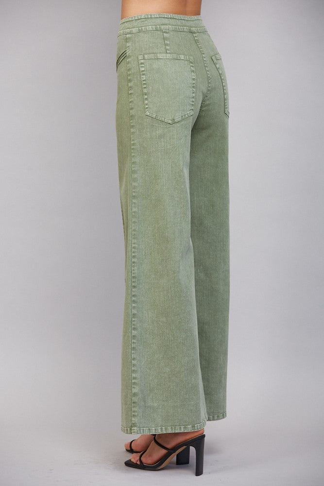 Washed Wide Leg Tripe Piping Pants