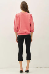 Puff Half Sleeve French Terry Top Coral