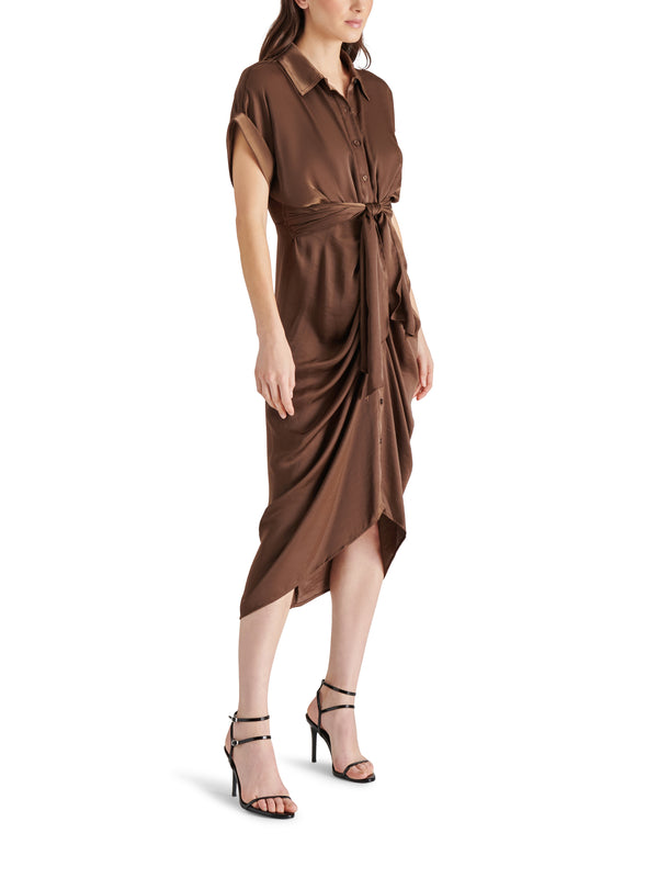 Tori Tie Front Washed Satin Midi Dress Cocoa