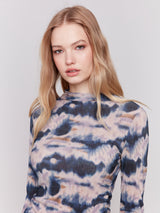 Printed Mock Neck Basic Long Sleeve Top Tie Dye