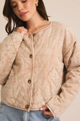 Button Down Quilted Cropped Jacket Mocha