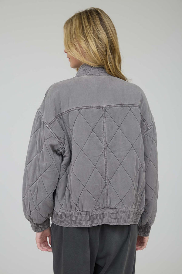Washed Quilted Button Down Jacket Charcoal
