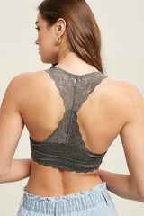 Scalloped Racerback Lace Bralette Medium Grey