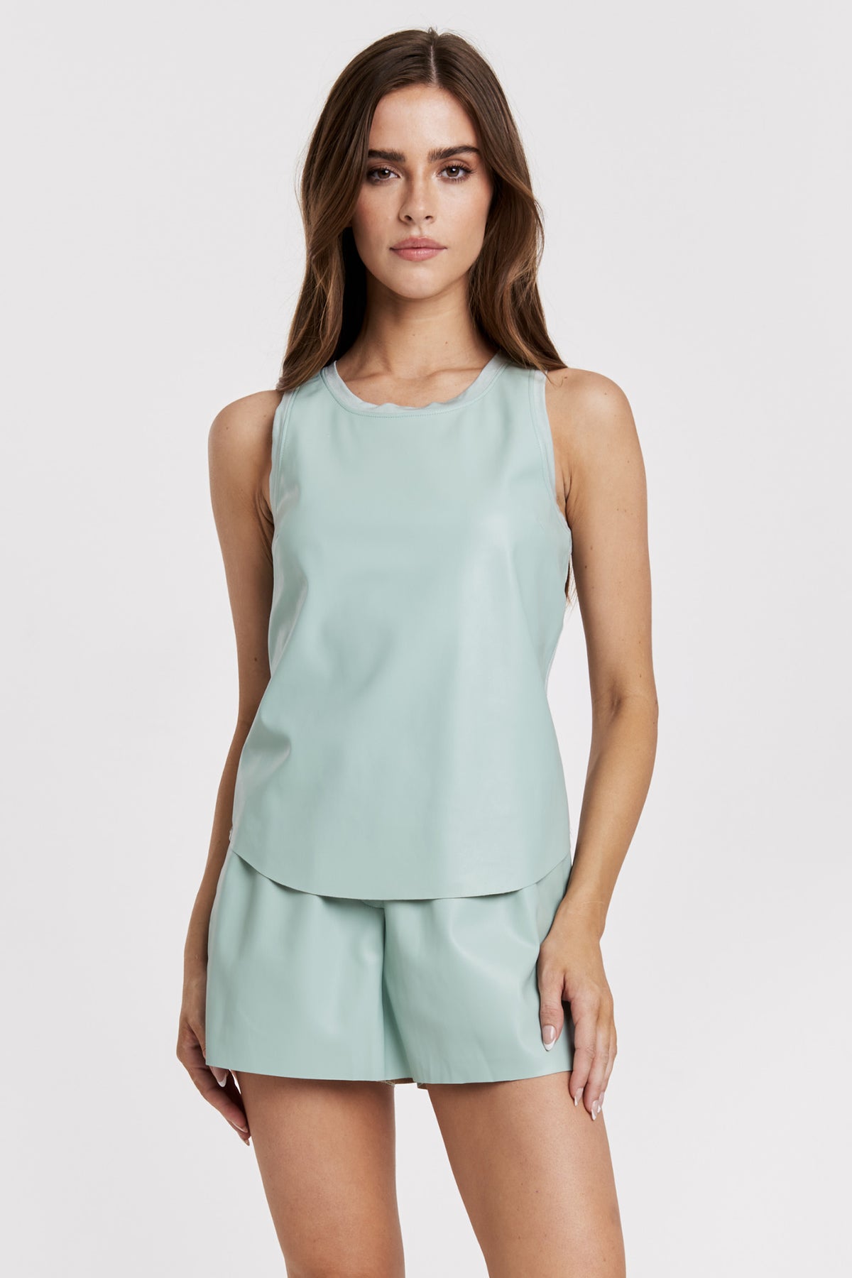 Carmela Leather Contrast Back Tank Aquamarine