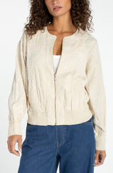 Stitched Floral Detail Bomber Jacket Pale Sand Stone
