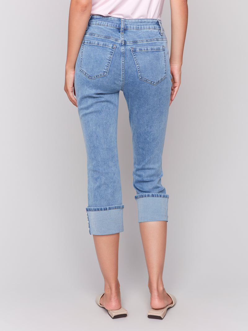 Snap Button Cuff Five Pocket Jeans Light Blue