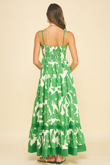 Floral Tiered Ruffle Hem Maxi Dress Green