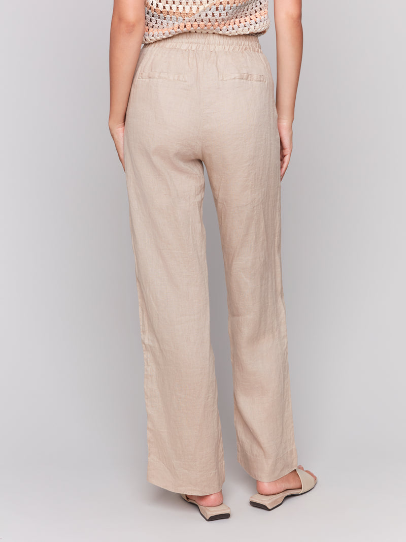 Pull On Linen Wide Leg Pants Biscuit