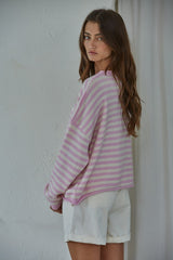 Ciela Stripe Cardigan Lavender Pink