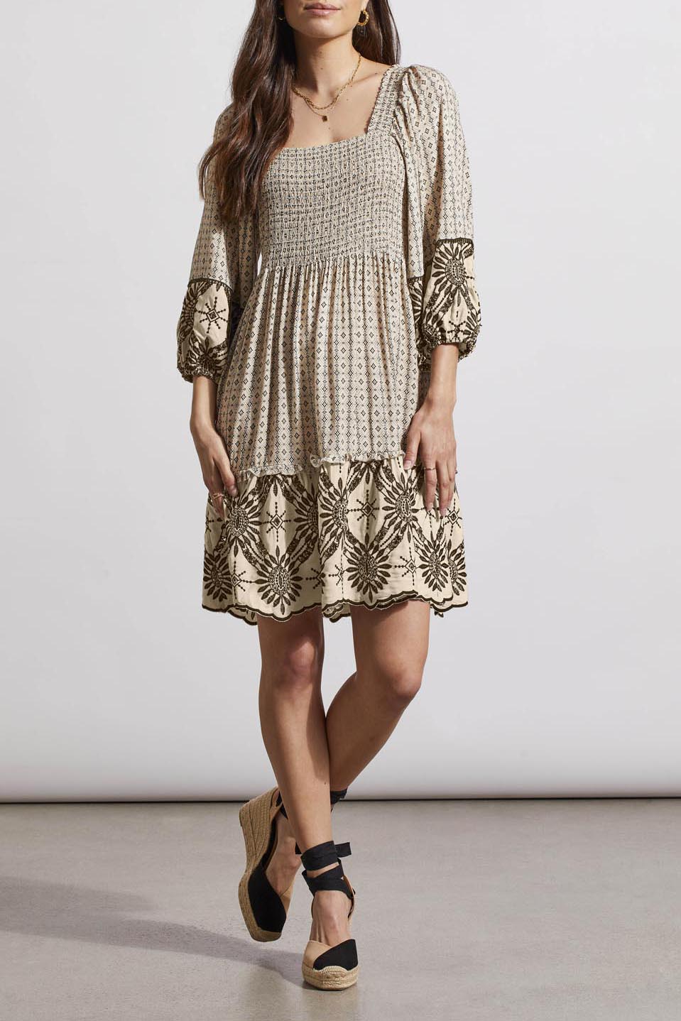 Reversible Embroidered Smock Detail Dress French Oak