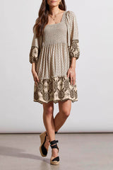 Reversible Embroidered Smock Detail Dress French Oak