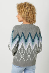 Fair Isle Printed Pullover Sweater Grey Mix