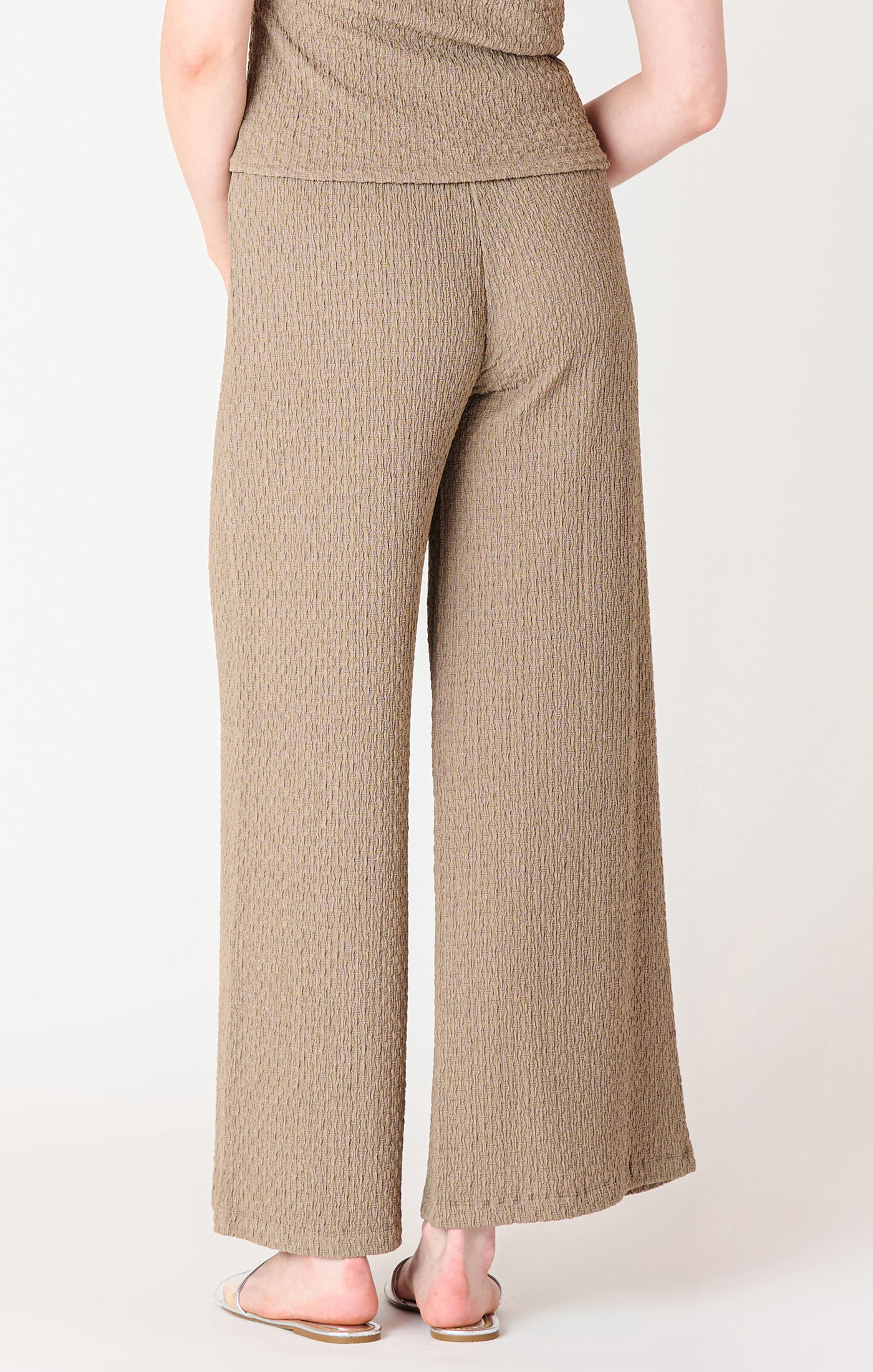 Textured Flowy Wide Leg Pants Taupe