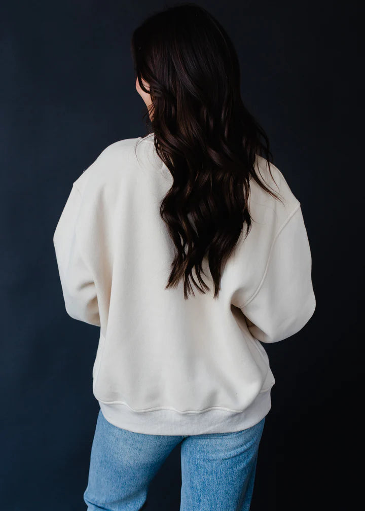 Textured Game Day Crew Neck Sweatshirt Tan + Slate