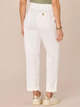 Skyrise Paper Bag Waist Roll Cuff Barrel Leg Pant White