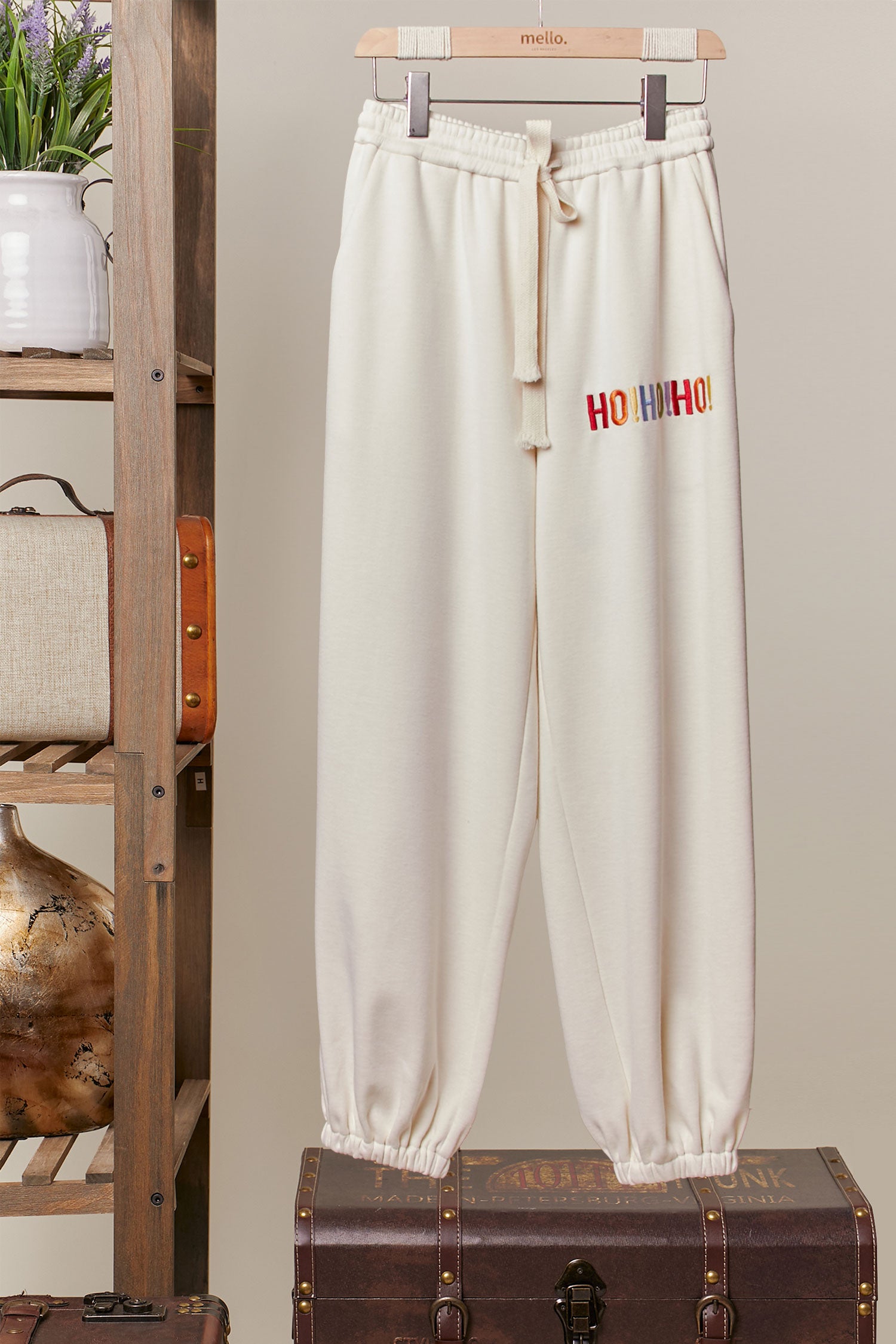 Textured Lettering Merry Christmas Sweatpants Ivory