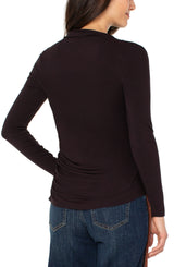 Shirred Detail Mock Neck Knit Top Java