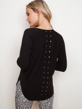 Rounded Hem Plushy Knit Solid Sweater Black
