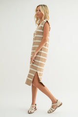 Striped Muscle Tank Sweater Midi Dress Mocha + Cream