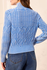 Detailed Knit Special Wash Mock Neck Sweater Blue Aura