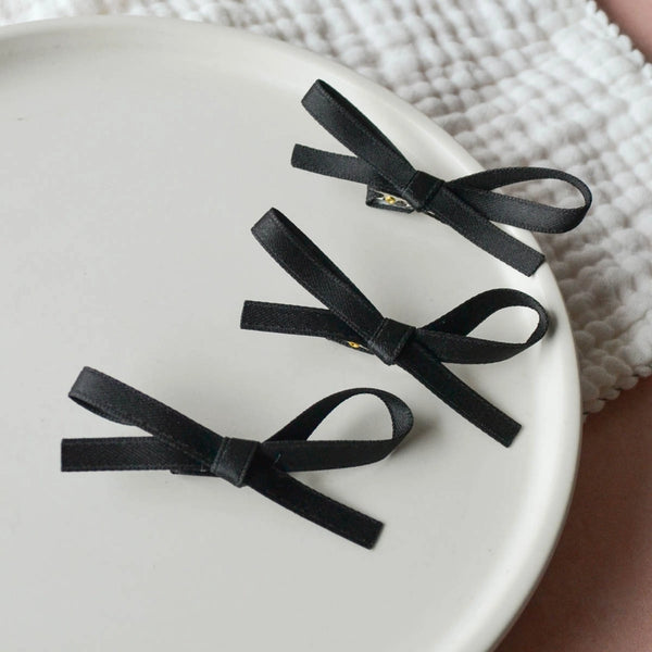 Satin Hair Ribbon Pins Black