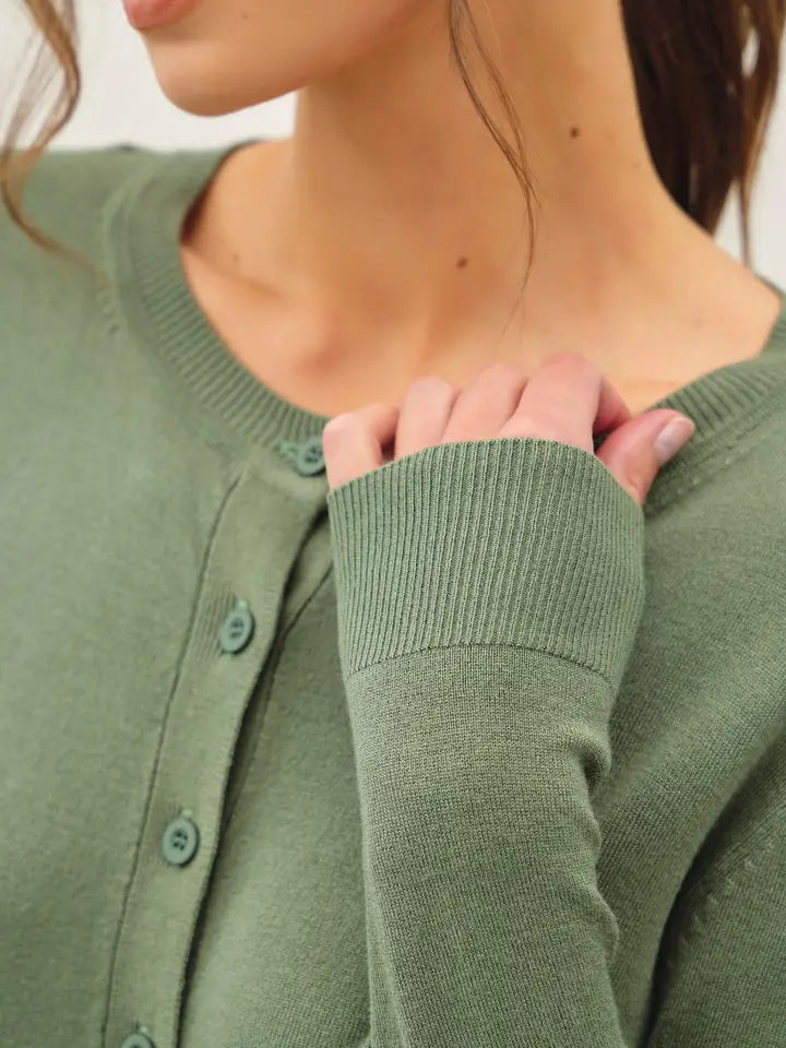 Ultra Soft Button Up Crew Neck Cardigan Spruce