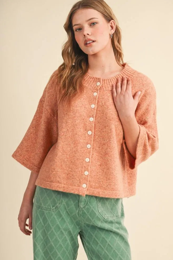 Short Sleeve Boxy Sweater Cardigan Rust Lemon